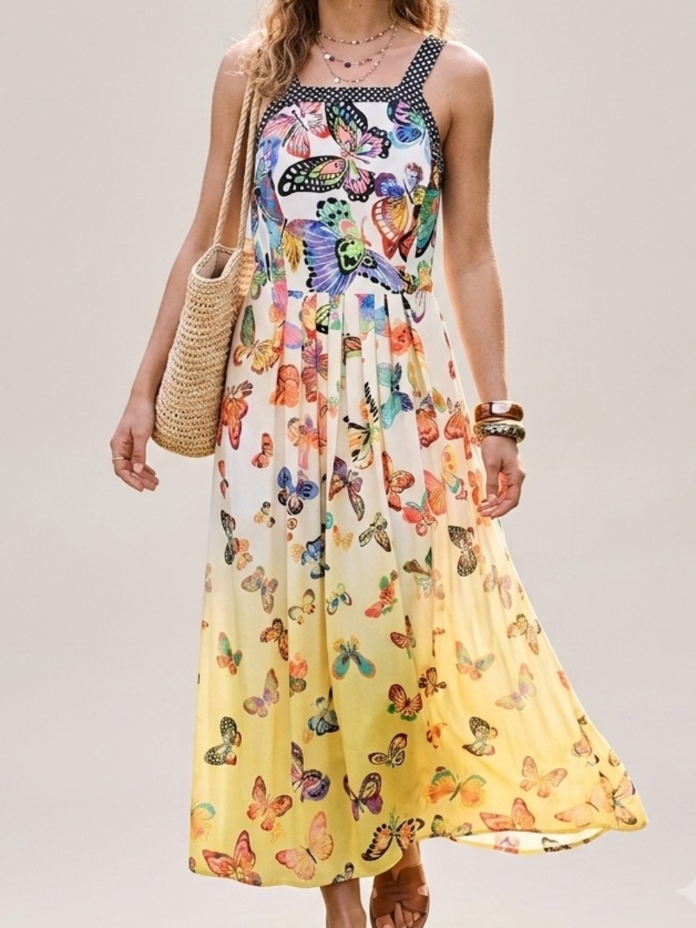 Butterfly Ranna Gill Anthropologie Maxi Dress Medium Yellow Boho Whimsi Cottage